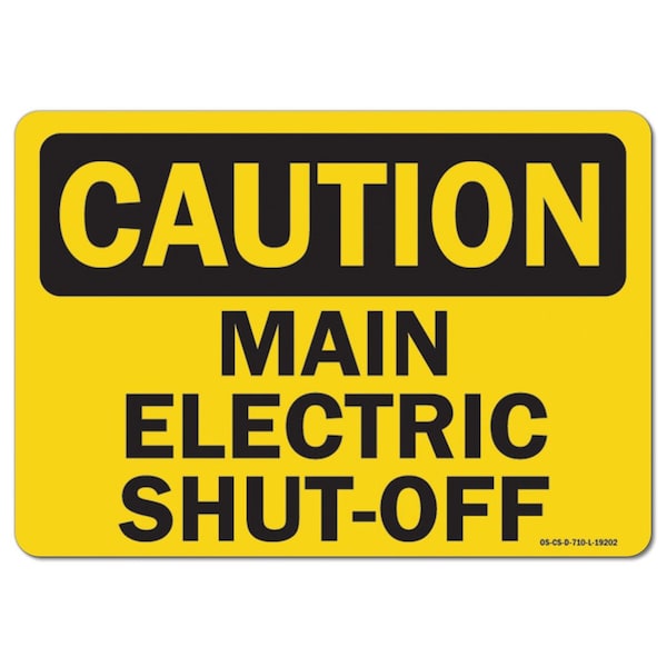 OSHA Caution, 3.5" Height, Decal, 5" x 3.5", Landscape, PK10, Main Electric Shut-Off